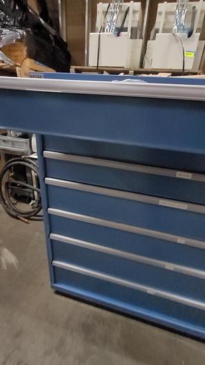 Used LISTA 7 Drawer Blue Steel Modular Storage Cabinet 56 x 28.5 x 59.5 Read Des