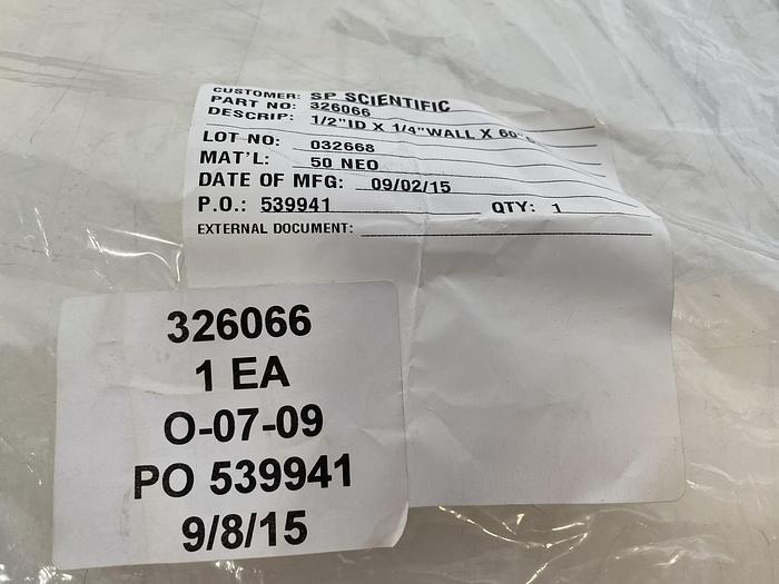 Seal for SP Scientific Lyophilizer  1/2" ID x 1/4" Wall x 60" CTL