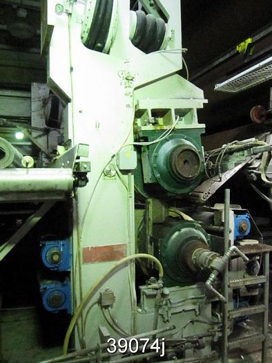 Used LG Industries Plain Press, 1200 PLI Balanced at 2500 FPM, Blind Drilled Press Rolls, 118" Face, 32" Diameter #39074