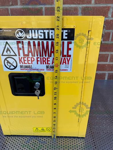 Used JustRite 4 Gallon Flammable Liquid Storage Cabinet w/ Soft Close Doors, Key