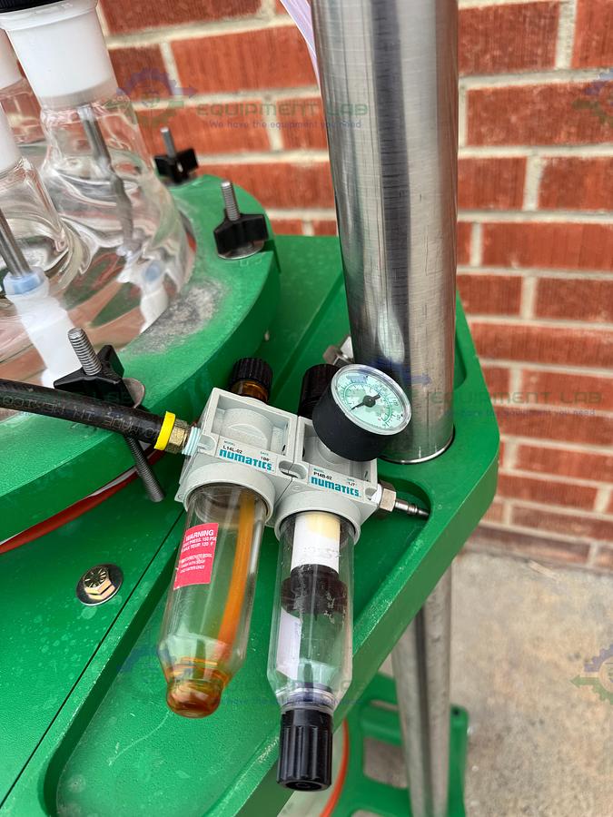Used Chemglass 50 Liter Jacketed Glass Reactor w/ Chemglass Air Driven Stirrer Motor