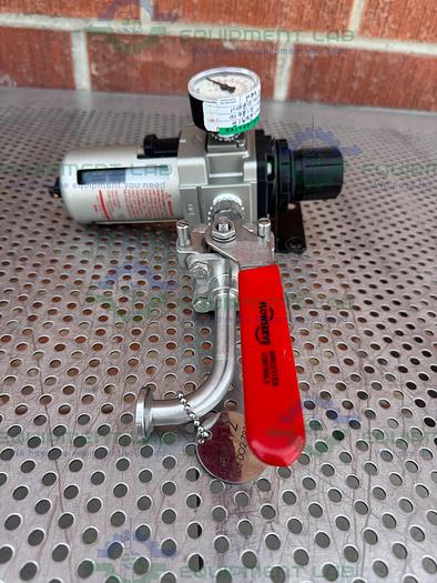 Used SMC AW40-N04-Z Filter Regulator 7 - 125 PSI w/ Flowserve Ball Valve