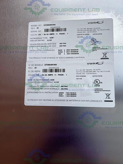 Used VWR  GTVWG49FSSA Stainless Steel Auto Defrost Freezer - 25°C 49 Cu, Ft.