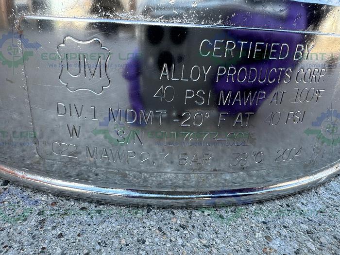 Used Alloy Products 10 Liter Stainless Steel Process / Pressure Vessel 40 PSI