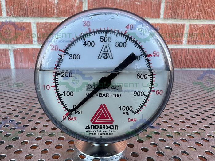 Used Anderson Pharmaceutical Series Pressure Gauge 0-1000 PSI w/ 2" Fitting