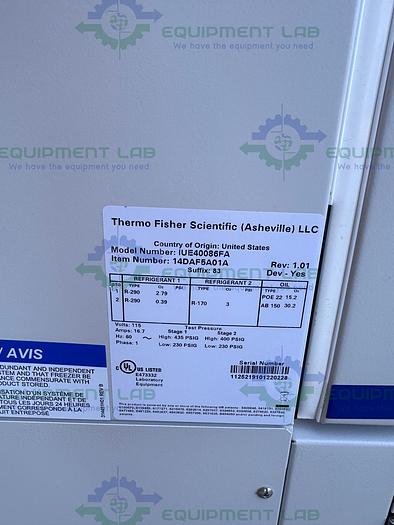 Used Thermo Fisher  IUE40086FA Isotemp Ultra Low Temperature Freezer -86°C, 19 Cu.Ft.