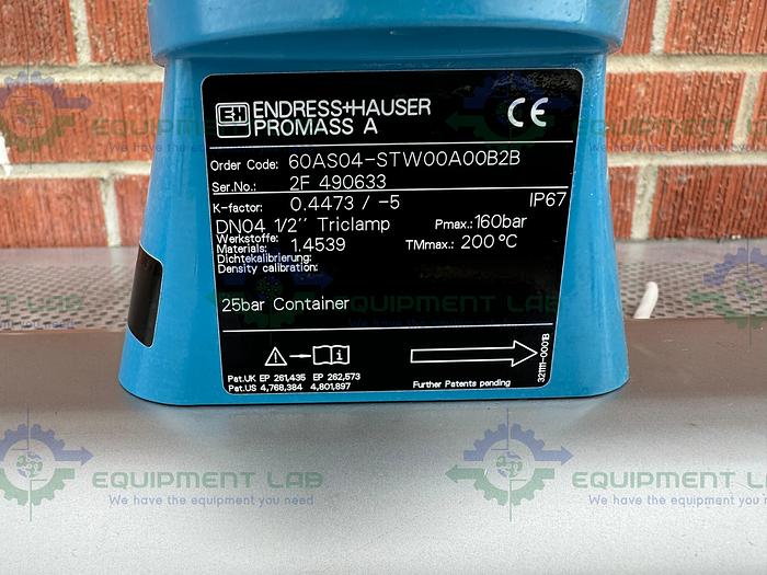 Used Endress + Hauser Promass 60 AS04 Mass FlowMeter w/ Conductivity Sensor