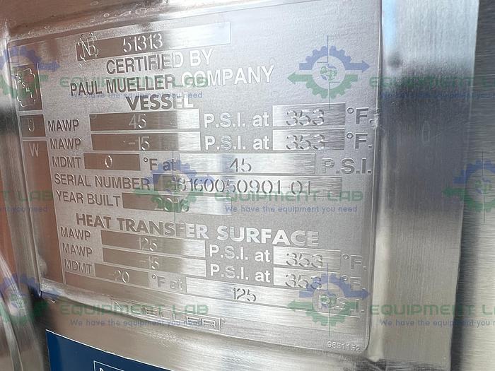 Used Paul Mueller  47-59 Liter Stainless Steel Jacketed Mixing Tank w/Scrape Agitation