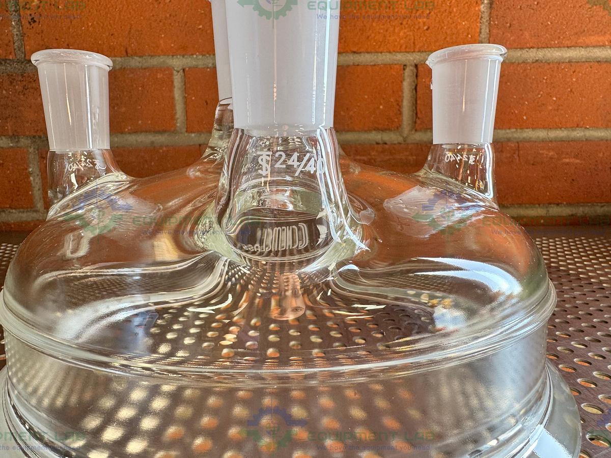 Used Chemglass 10L Reaction Vessel 5 Neck Lid 200MM, 45/50 Center Neck 4-24/40 Necks
