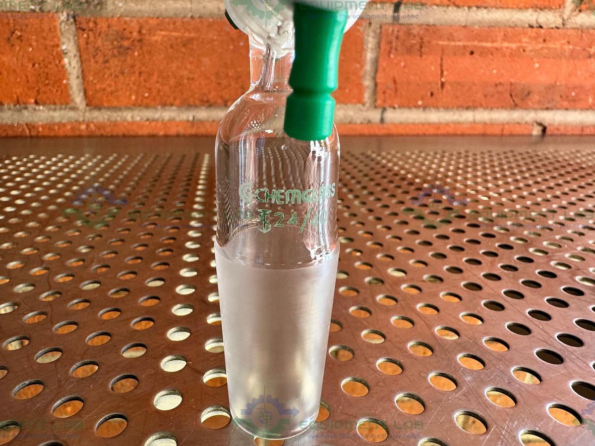 Used Chemglass Flow Control Adapter, 90 Degree, 24/40 Inner Joint, w/ PTFE StopCock