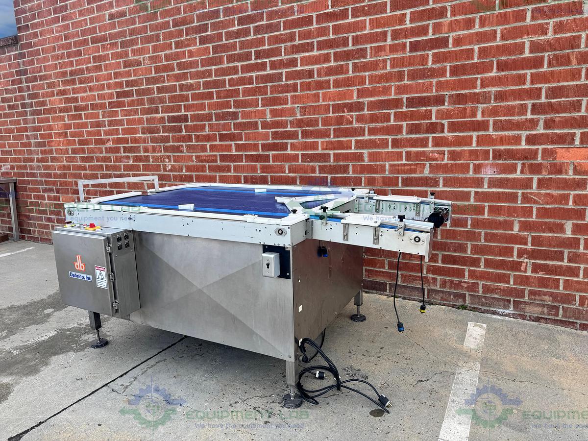  for parts or not working Dabrico Stainless Steel Reflow Surge Accumulation Feed Table Conveyor 46" x 84"