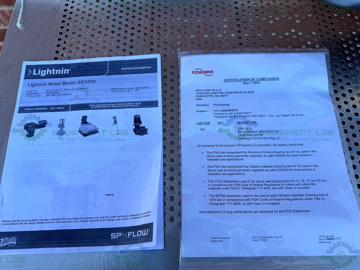Lightnin / SPX SR3S50 Reactor Mixer 11" Flange Fitting w/ .5 HP Motor, Impeller
