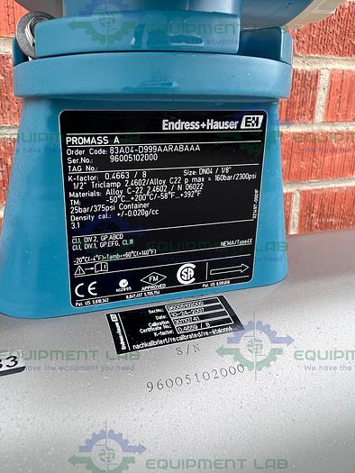 Used Endress + Hauser Promass 83 Mass FlowMeter w/ 1" Sanitary Fitting, Cart