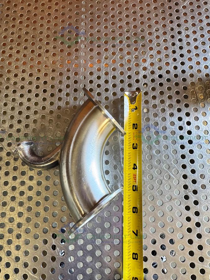 Used Stainless Steel 3 way 90 Degree KF 50 to KF 16/10 Elbow Nipple Vacuum Fitting