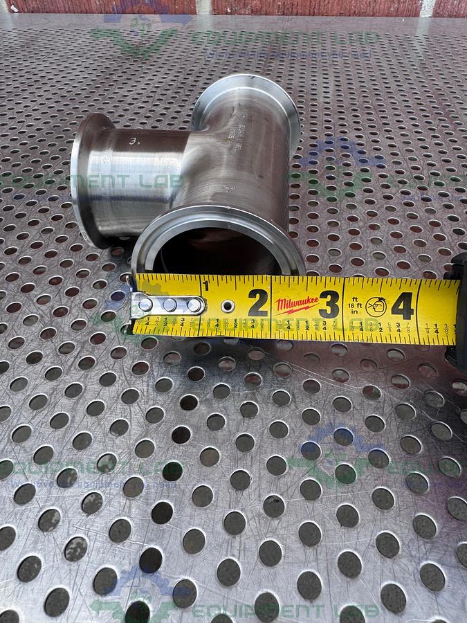 Used 3 Way 316L Stainless Steel Tee w/ 2" Sanitary Fittings & 2" Center