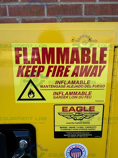 Used Eagle 1903X 4 Gallon Flammable Liquid Storage Cabinet w/ Soft Close Door, Key