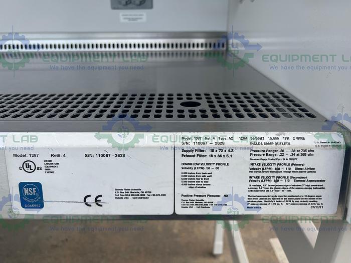 Used Thermo Scientific 1387 Series 1300 Class II Type A2 Biological Safety Cabinet 6'