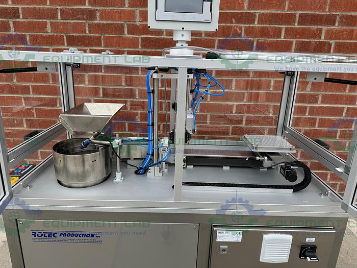 Used Rotec  Pistonmachine For Vial Caps / Stoppers w/ Vibratory Feeder Bowl