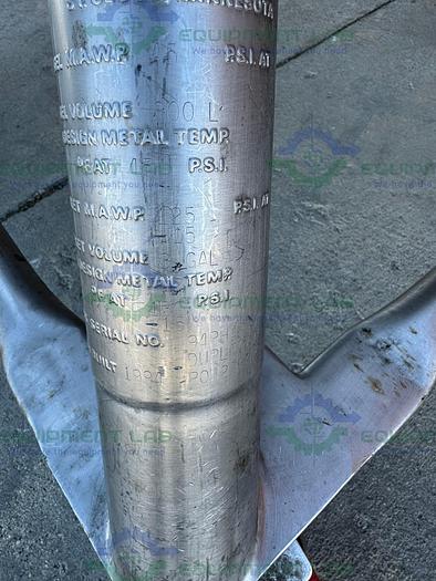 Used DCI 800 Liter Stainless Steel Jacketed Reactor 45 PSI w/ 0.5 HP Mixer