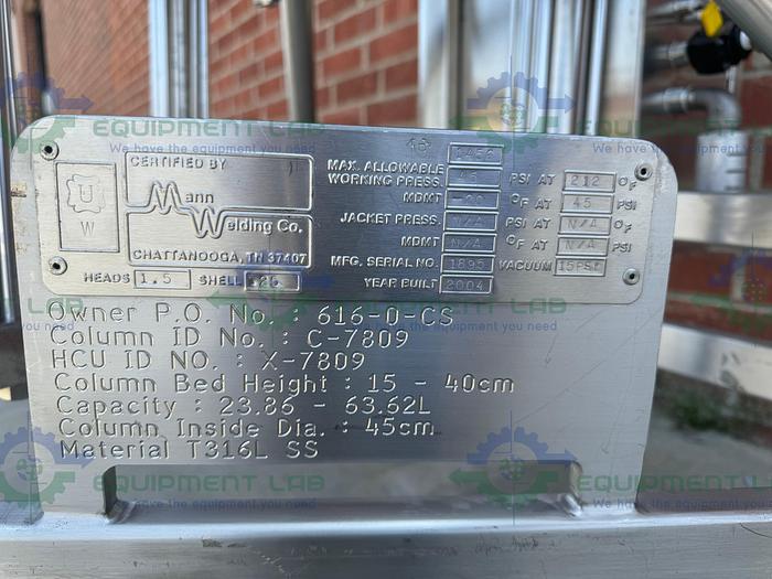Used Mann Stainless Steel 400mm x 450mm Chromatography Column 45 PSI