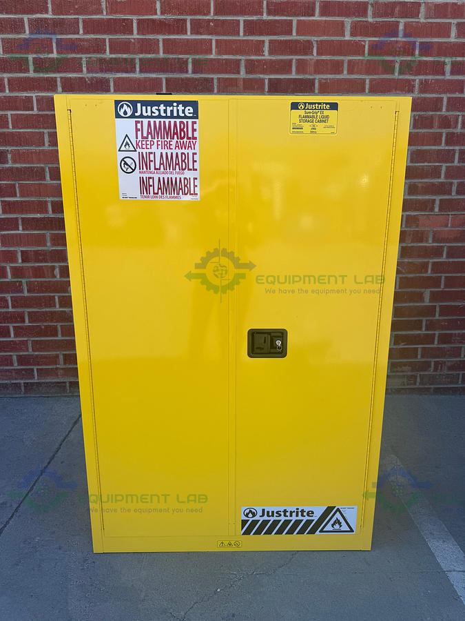 Used JustRite 45 Gallon Flammable Liquid Storage Cabinet w/ Soft Close Doors, Key