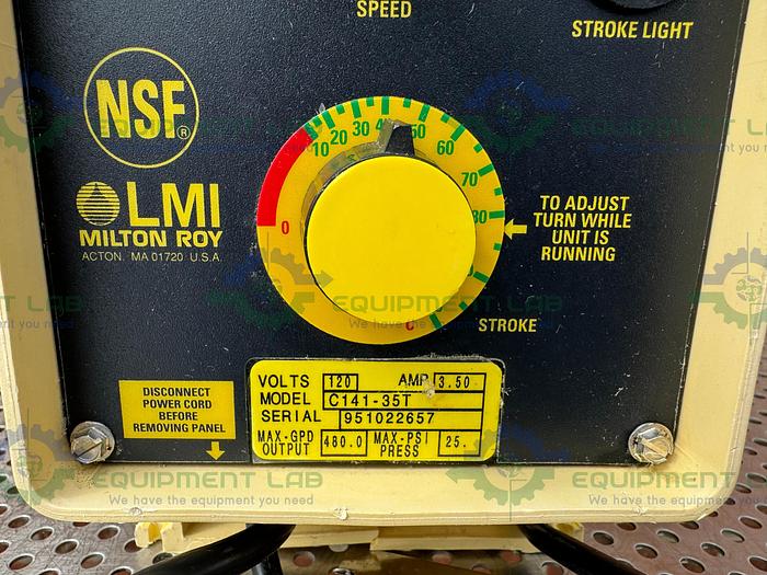 Used LMI Milton Roy C Series C141-35T Metering Pump 120V, Max 480 GPD at 25PSI