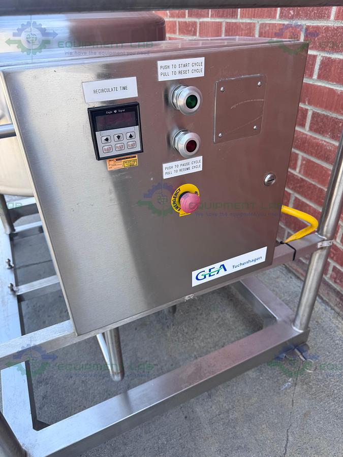 Used GEA 300 Liter Reservoir Tank w/ Fristam FPX742-205 Centrifugal Pump, Controller