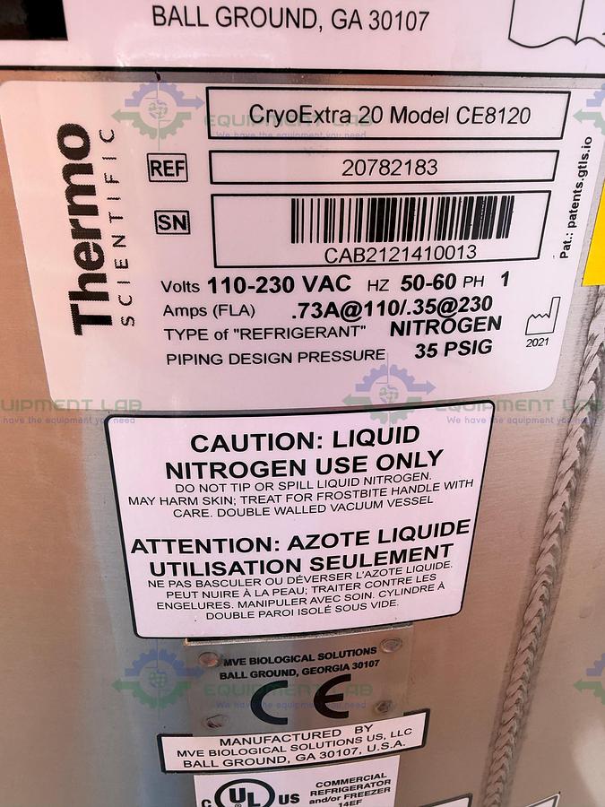 Used Thermo Scientific CE8120 CryoExtra 20 Cryogenic Storage Vessel 463 L