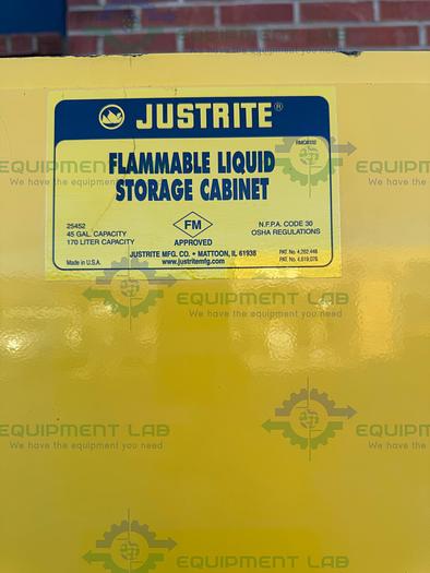 Used JustRite 45 Gallon Flammable Liquid Storage Cabinet w/ Soft Close Doors, Key