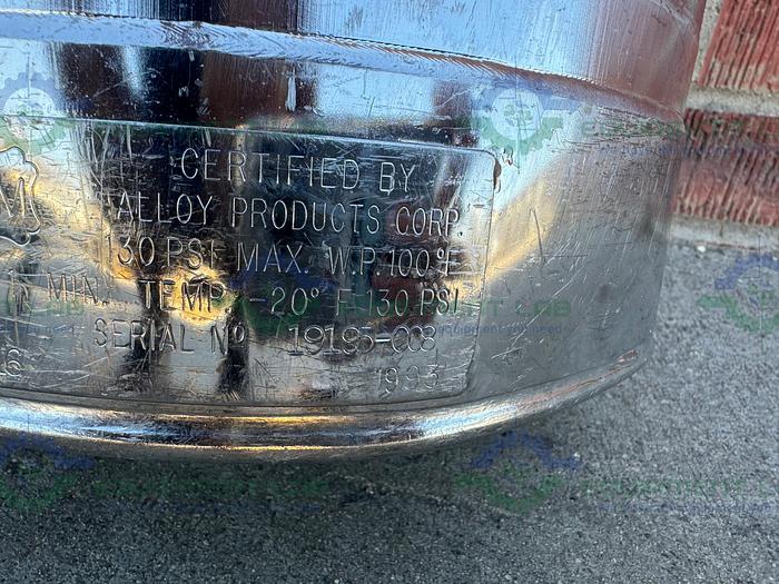 Used Alloy Products 45 Liter Stainless Steel Pressure Vessel 130 PSI