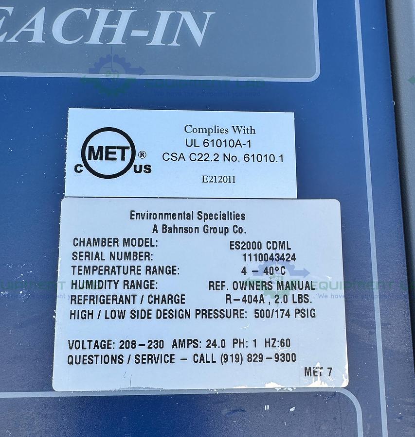 Used Environmental Specialties ES2000 CDML Photostability Chamber/UV 4-40C