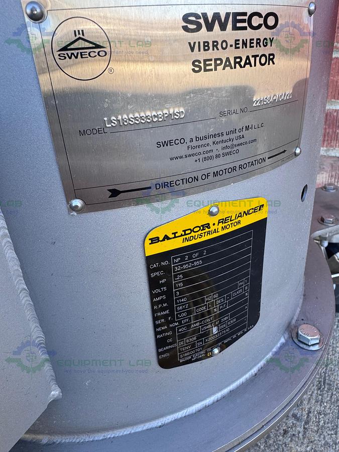 Used Sweco LS18S333 Stainless Steel 18" Vibratory Energy Separator w/ 325, 200 Micron