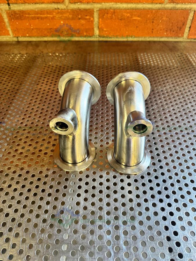 Used Stainless Steel 3 way 90 Degree KF 50 to KF 16/10 Elbow Nipple Vacuum Fitting