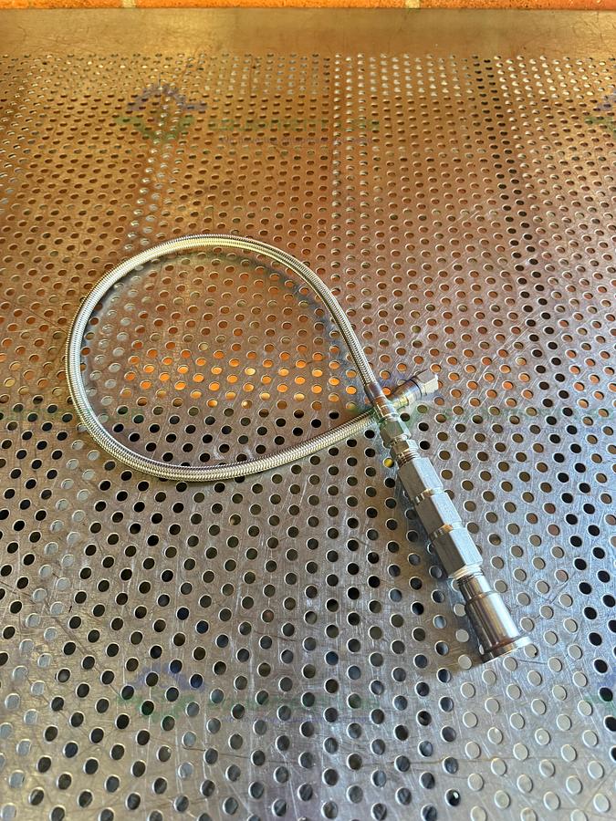 Used 31" Stainless Steel Flexible Braided Hose 1/2" Threaded to 3/4" Sanitary Fitting