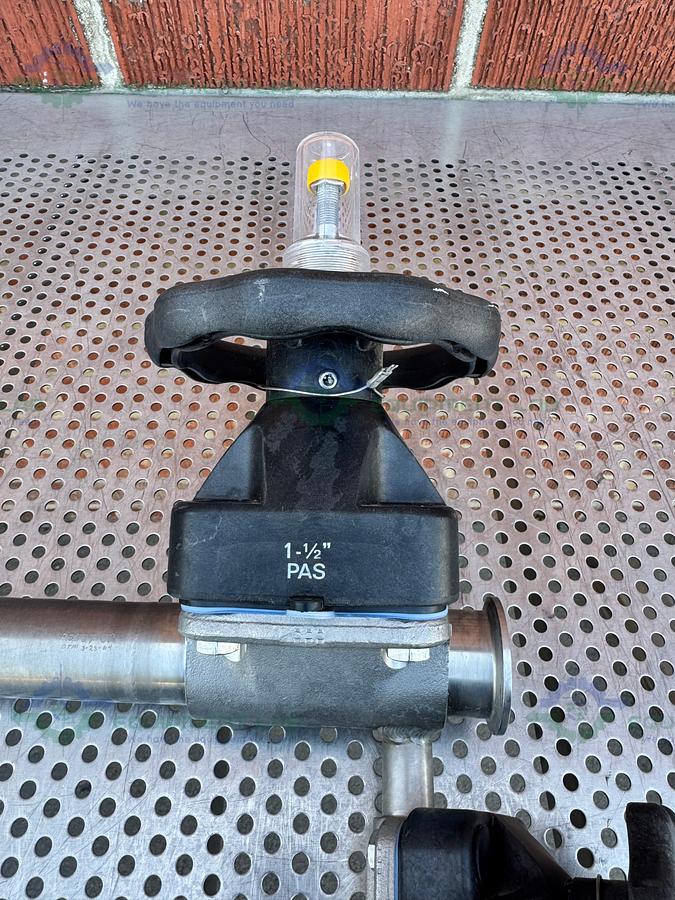 Used 2 ITT Pure Flo RA0.5MAX Diaphragm Valve w/ 1 1/2 and 1/2" Sanitary Fitting