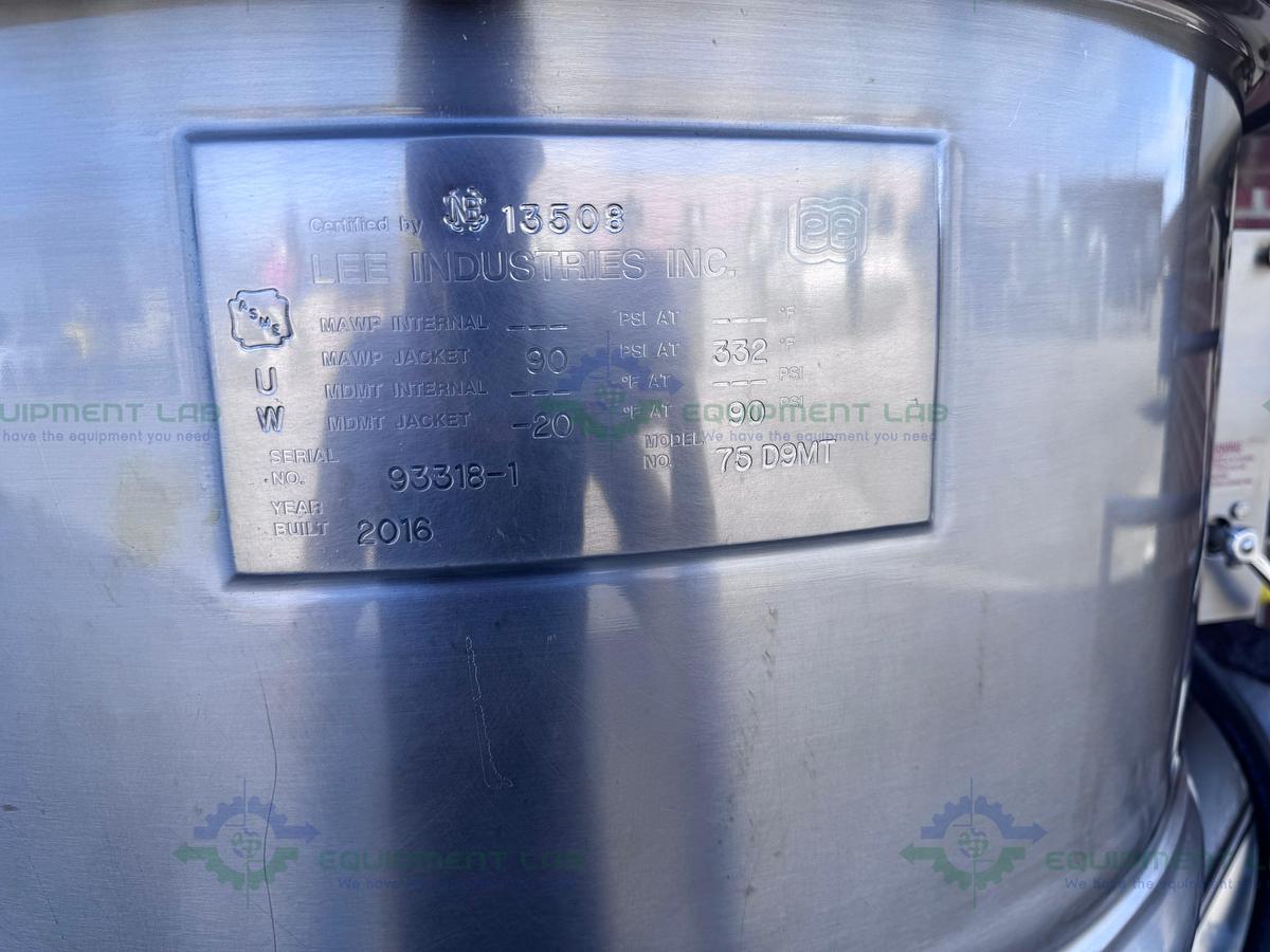 Used Lee 350 Liter Scrape Agitation Stainless Steel Half Jacketed Reactor w/ VFD