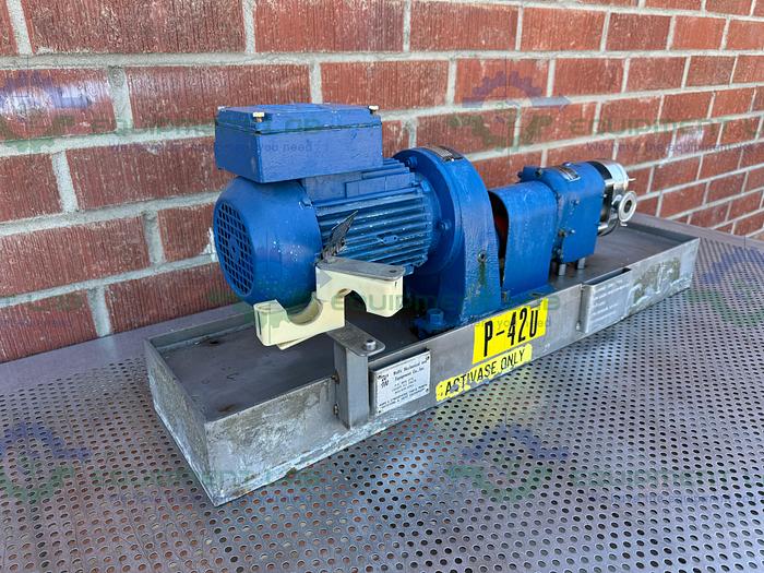 Used Tri Clover PRRED3 Rotary Lobe Pump w/ 1 HP Motor, 1" Sanitary Fitting