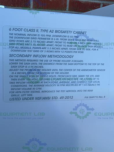 Used Labconco  302611100 Class II Type A2 Logic + Biological Safety Cabinet 6 Ft, 115V