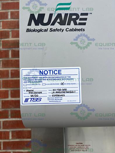  for parts or not working Nuaire  NU-430-600 Class II Type B2 Biological Safety Cabinet 6 Ft