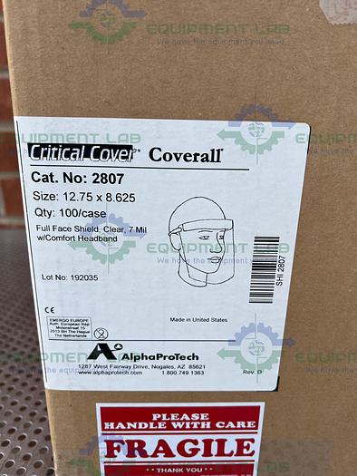 Used Box of 100 - Alpha ProTech  Critical Cover 2807 Disposable Clear Full Face Shield