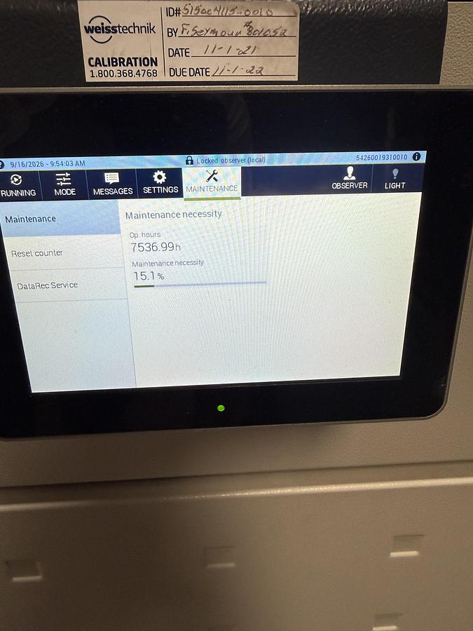 Used Weiss Technik Endurance ENDH1500 70 Environmental Chamber 180C to mimnus 70C Humidity MFG 2018