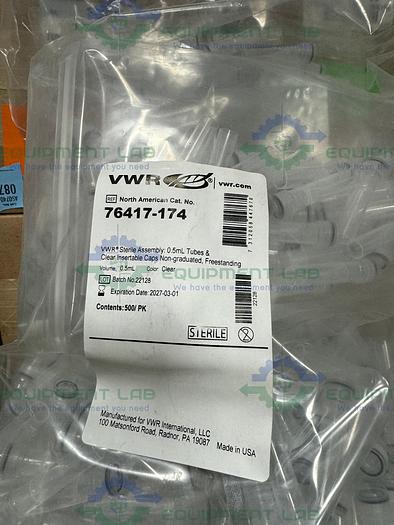 500 Pack -VWR  76417-174 Sterile 0.5L Tubes & Clear Insertable Caps Non-Graduated
