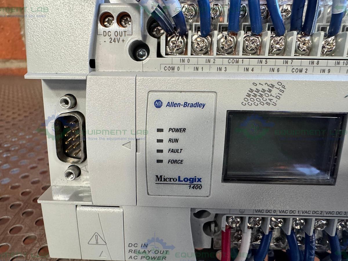 Used Allen Bradley Micrologix 1400 Controller w/ 2- 1762-IQ16, 1762-OF4,1762-OW16