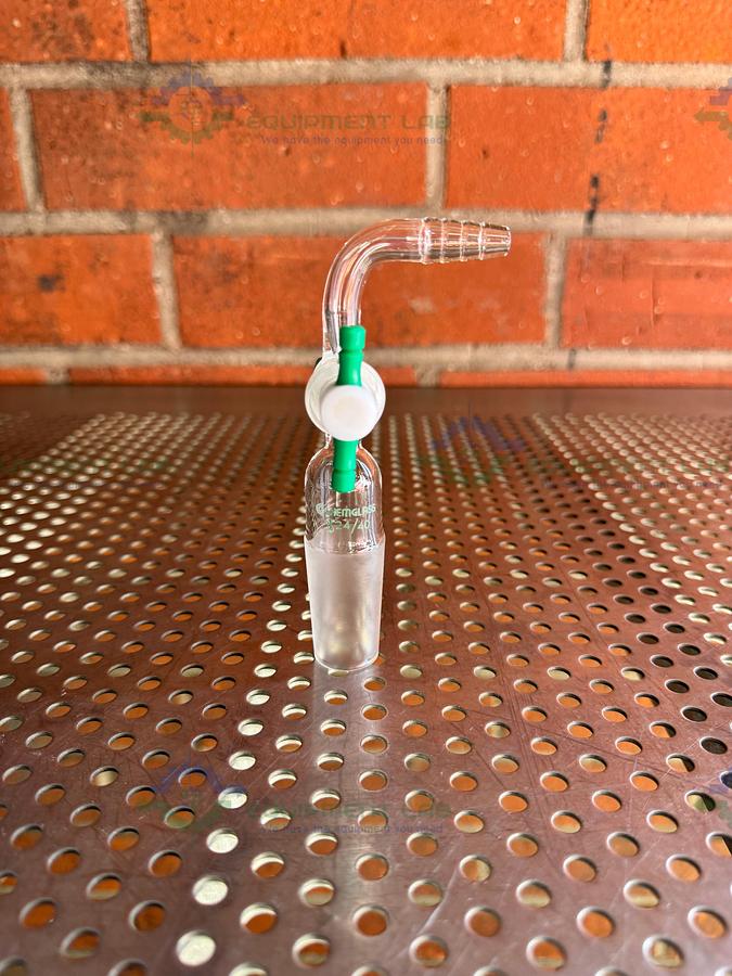 Used Chemglass Flow Control Adapter, 90 Degree, 24/40 Inner Joint, w/ PTFE StopCock
