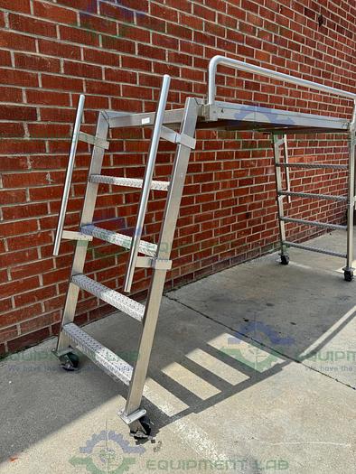 Used Stainless Steel Two Sided Platform Ladder 63" x 77" x 30" on Casters
