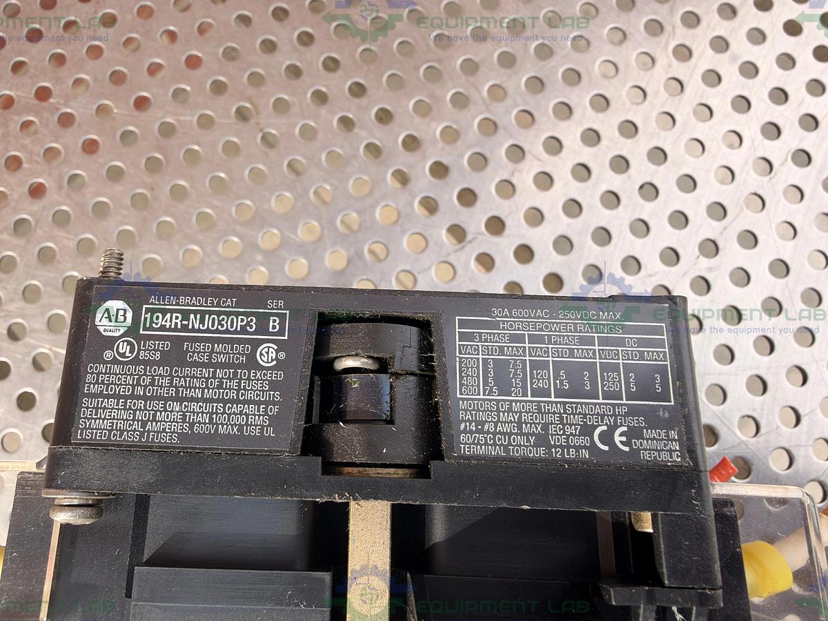 Used Allen Bradley 194R-NJ030P3 3-Pole, 30-Ampere Fused Rotary Disconnect Switch
