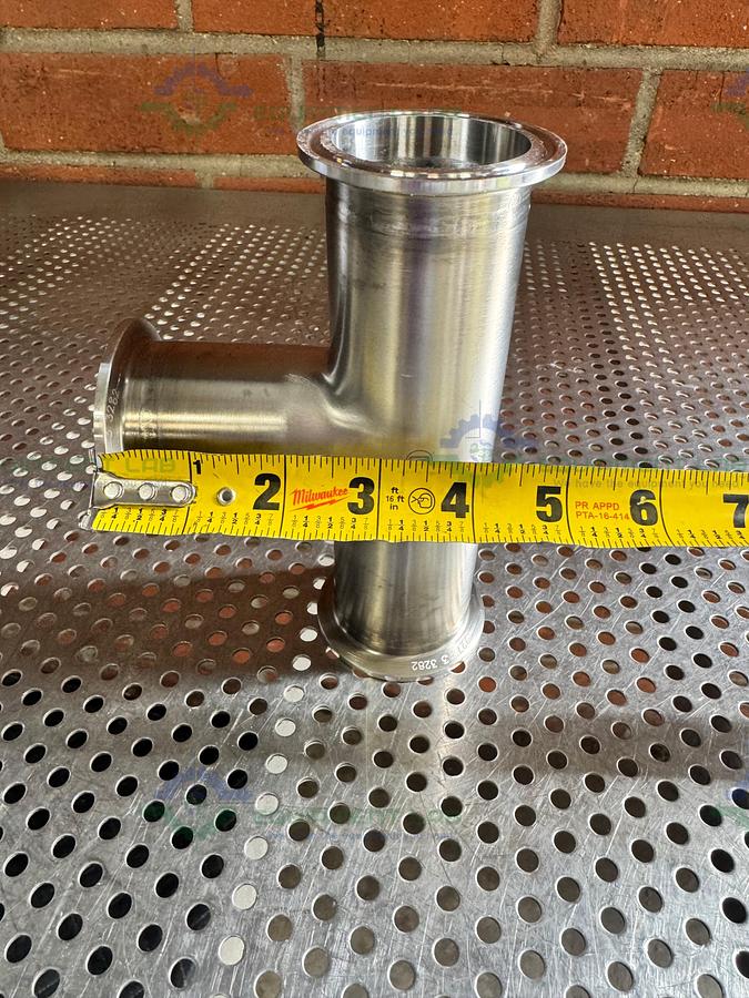 Used Stainless Steel 3 way Tee Fitting w/ 2" Sanitary Fitting