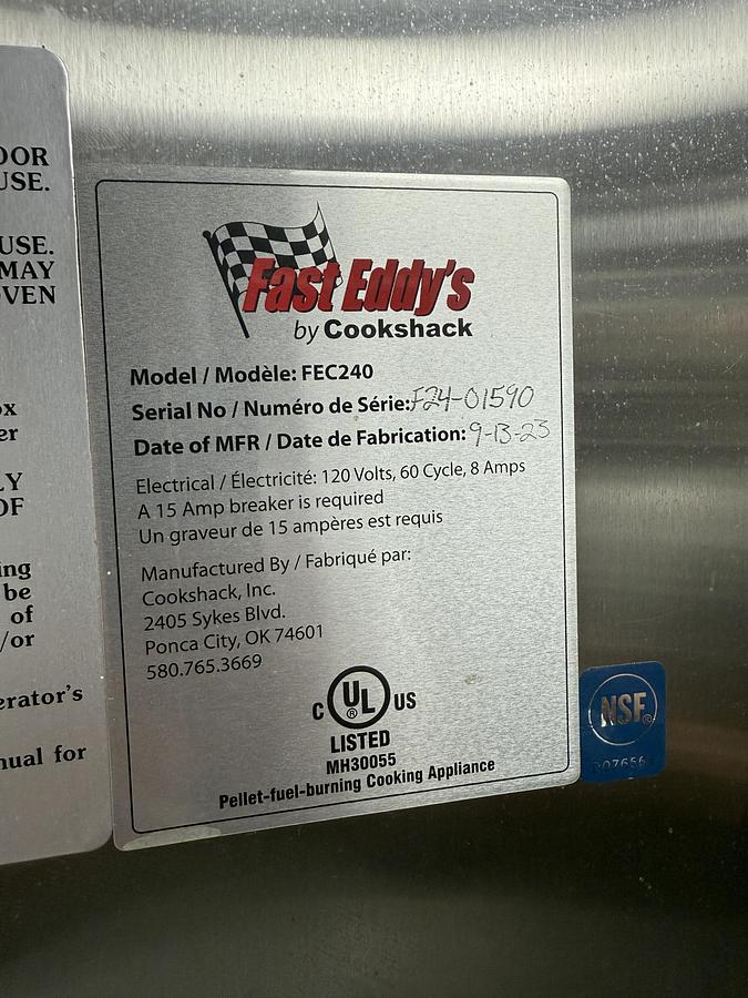 Used Cookshack Fast Eddy's FEC240 Pellet Commercial Smoker MFG 2023