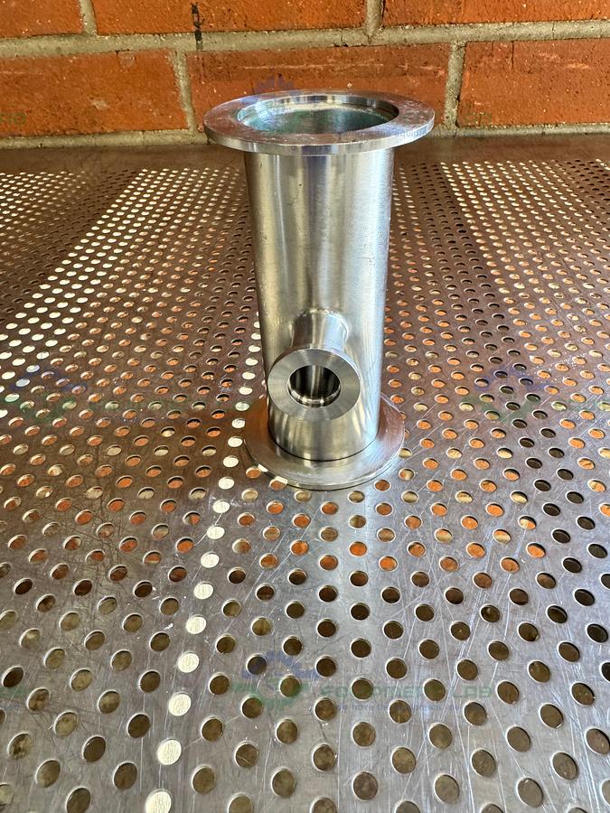 Used 3 Way Stainless Steel KF 50 to KF 16/10 Elbow Nipple Vacuum Fitting