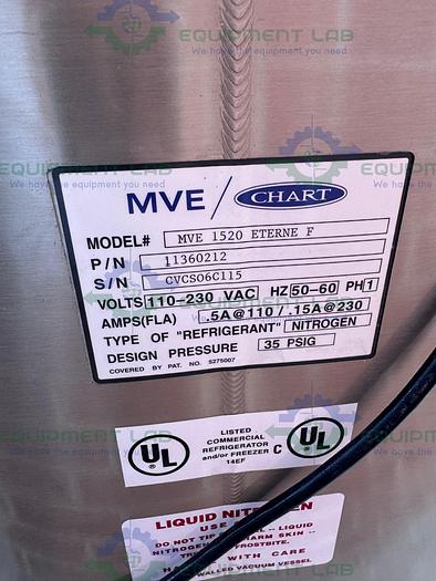Used CHART MVE 1520 ETERNE F Series Liquid Nitrogen Cryogenic Storage Tank
